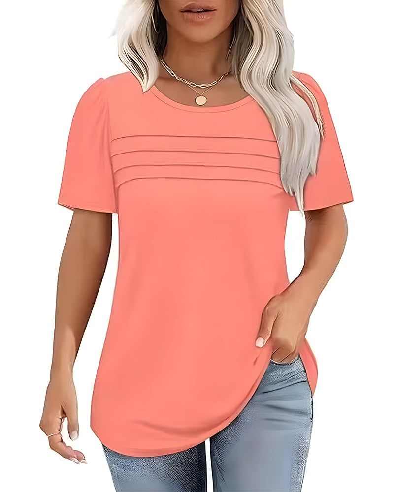 T-Shirt Geplisseerd Los Ronde Hals Korte Mouw
