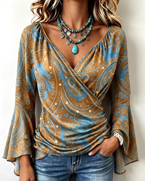 Blouse V-Hals Kruis Ruffle