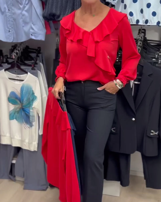 Blouse Mode Rood Gerimpeld
