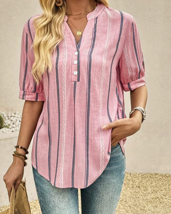 Blouse V-Hals Casual Gestreept