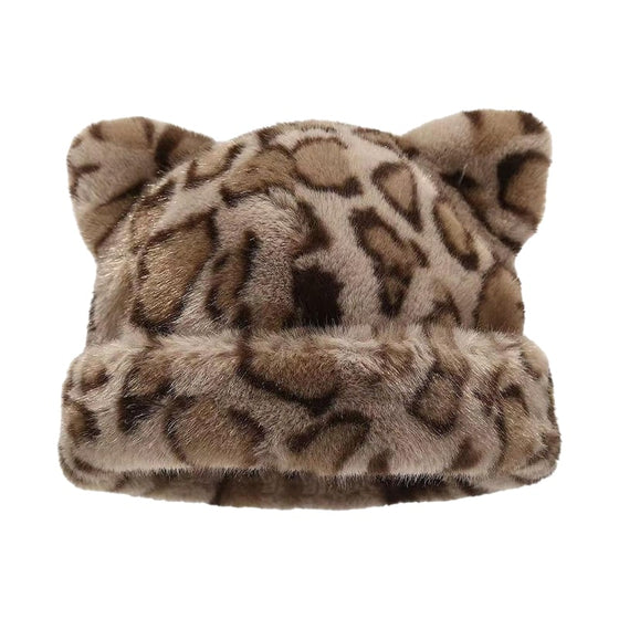 Hoed Luipaardprint Pluche Kattenoor