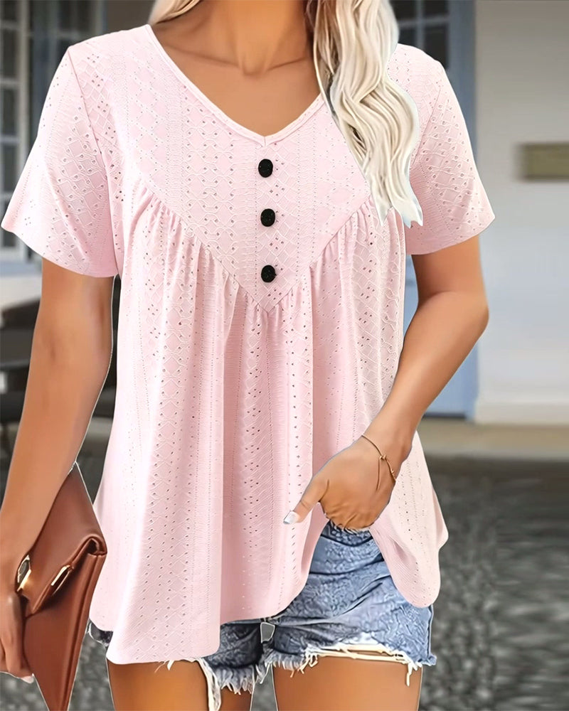 T-Shirt Casual Uitgesneden V-Hals Korte Mouw