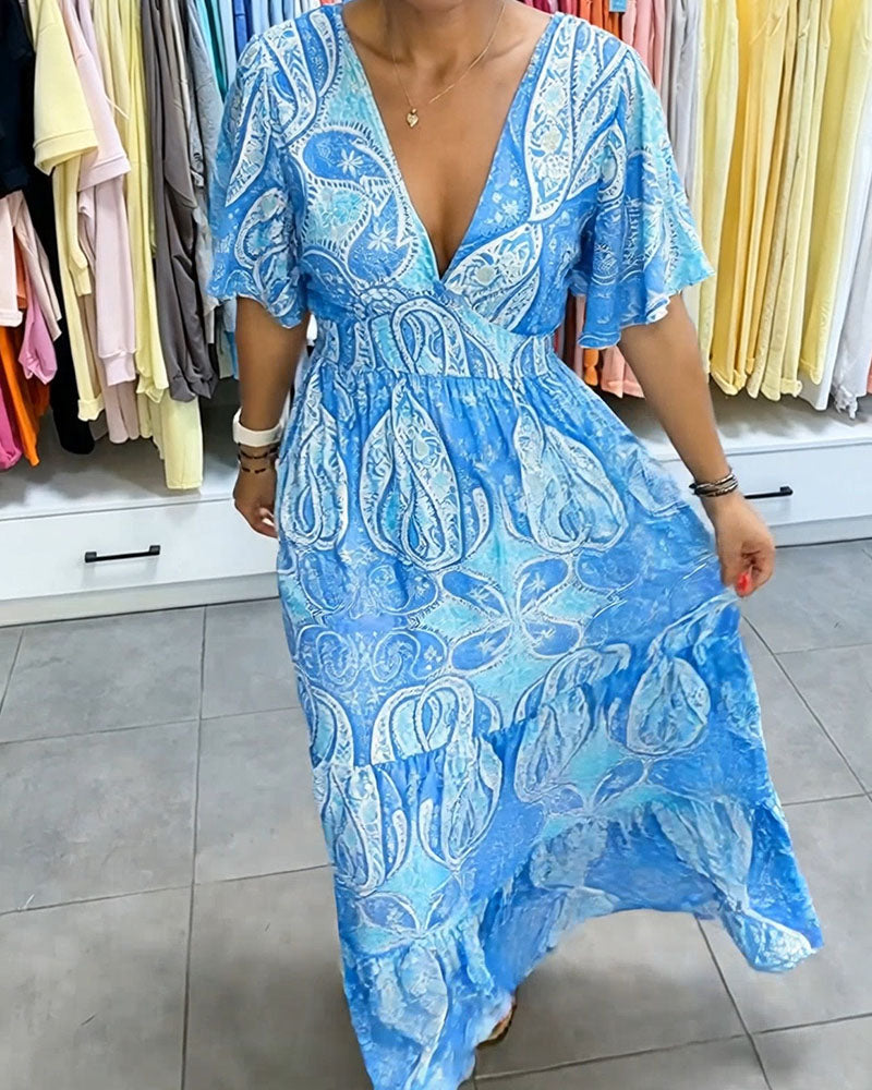 Jurk V-Hals Ruffle Afdruk