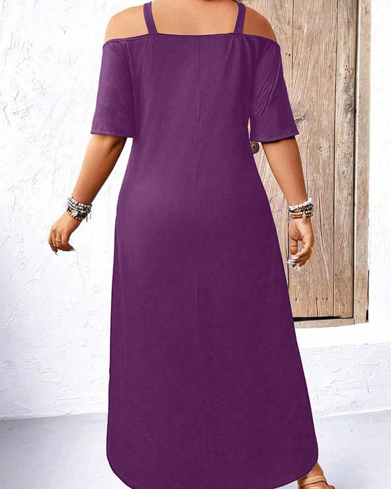 Jurk Effen V-Hals Off-Shoulder Lang