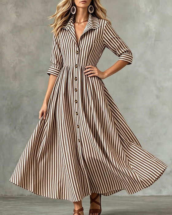Jurk Overhemdkraag Taille Gestreept