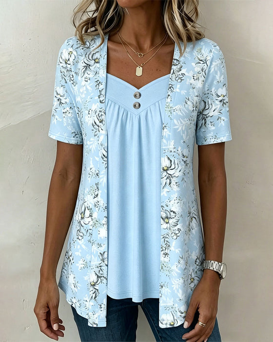 T-Shirt Bloemenprint Nep Tweedelig