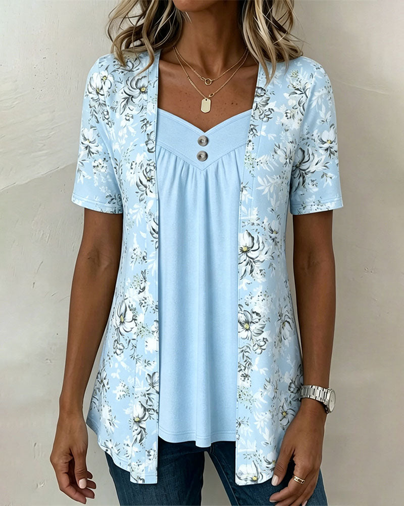 T-Shirt Bloemenprint Nep Tweedelig