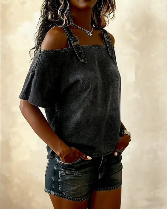 Blouse Off-Shoulder Met Schouderband Denim