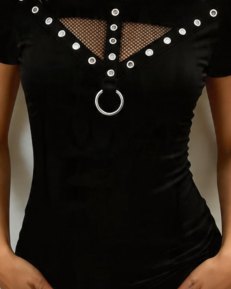 T-Shirt Ronde Hals Casual Opengewerkt