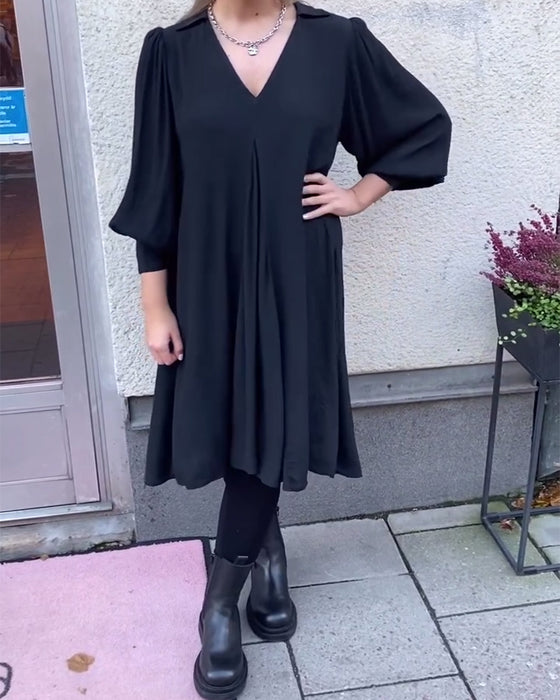 Jurk V-Hals Modieus Lantaarnmouw