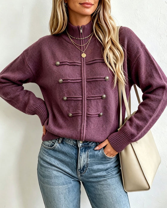 Cardigan Mandarin Kraag Mode Rits Gebreid