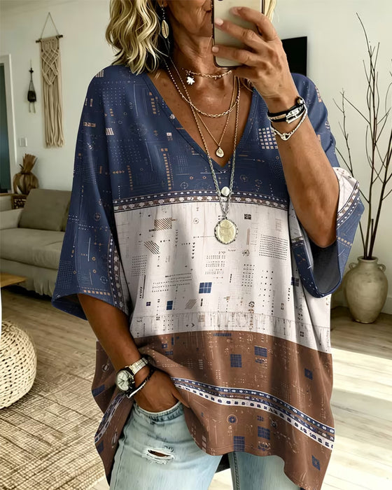 Top V-Hals Kleurblok Casual