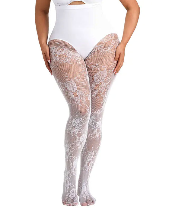 Dames vormende panty met hoge taille en bloemenkant