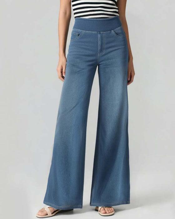 Broek Elastische Taille Denim Wijde Pijp