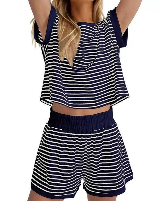 Sets Gestreept Kortmouwen Elastische Taille