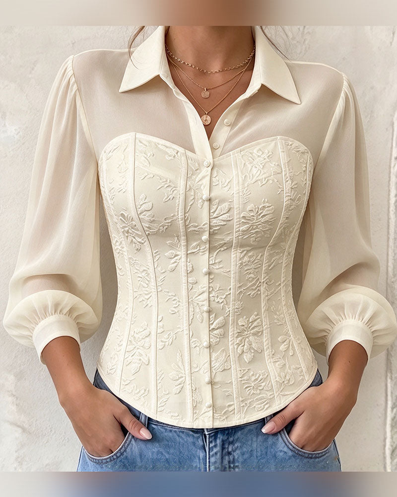 Blouse Revers Geknoopt Taille Slim Fit