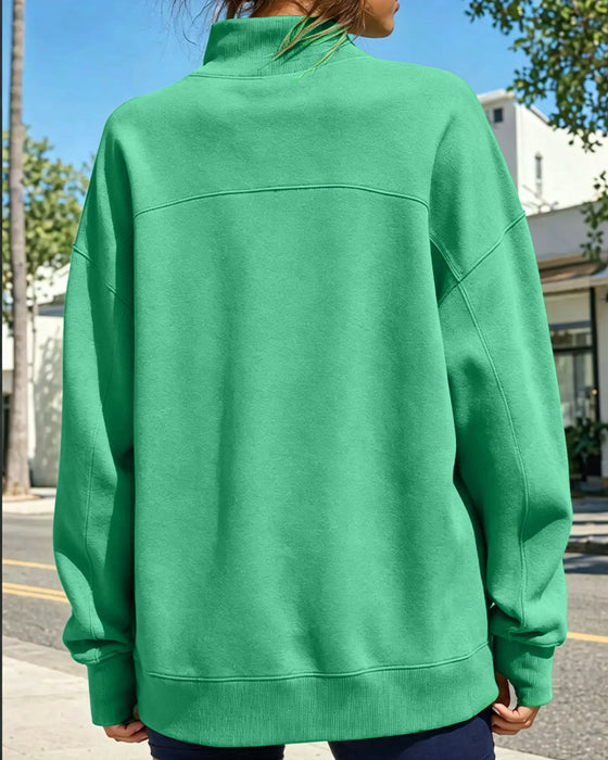 Sweatshirt Hoge Hals Verlaagde Schouder Effen