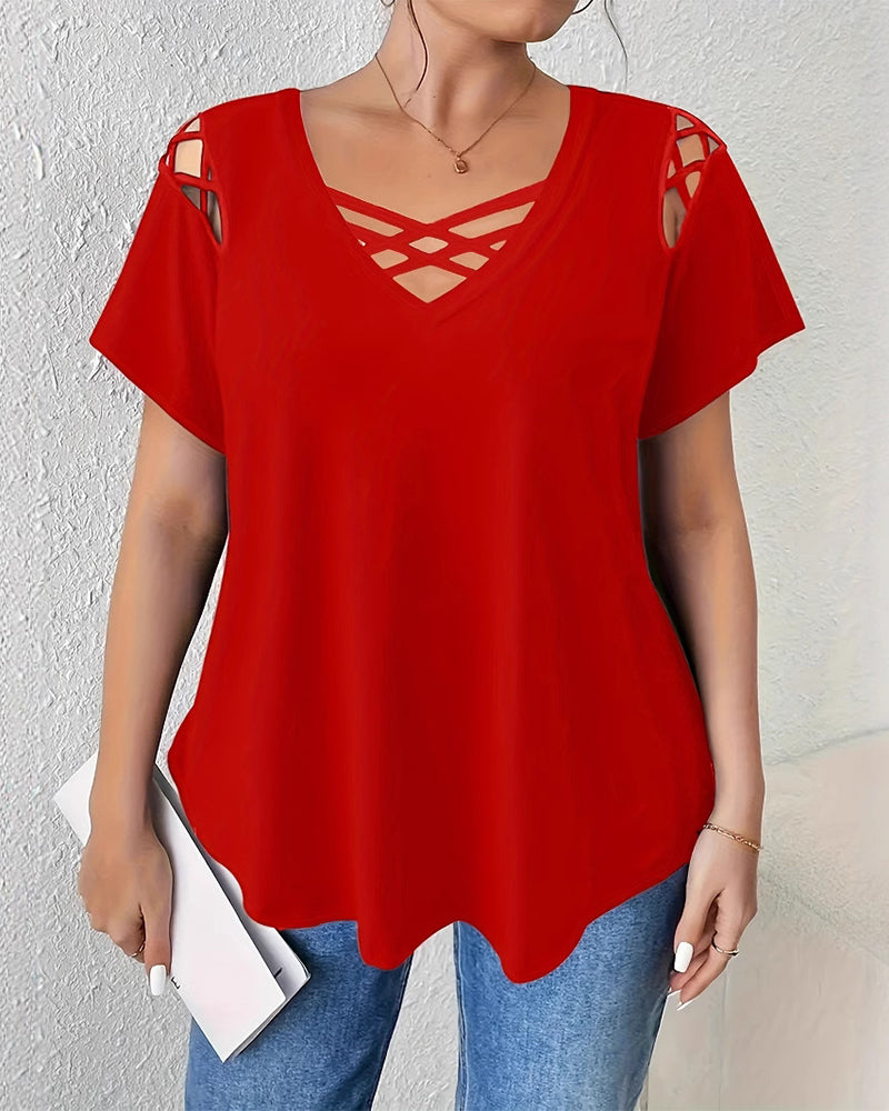 T-Shirt Effen Korte Mouw Kruisband