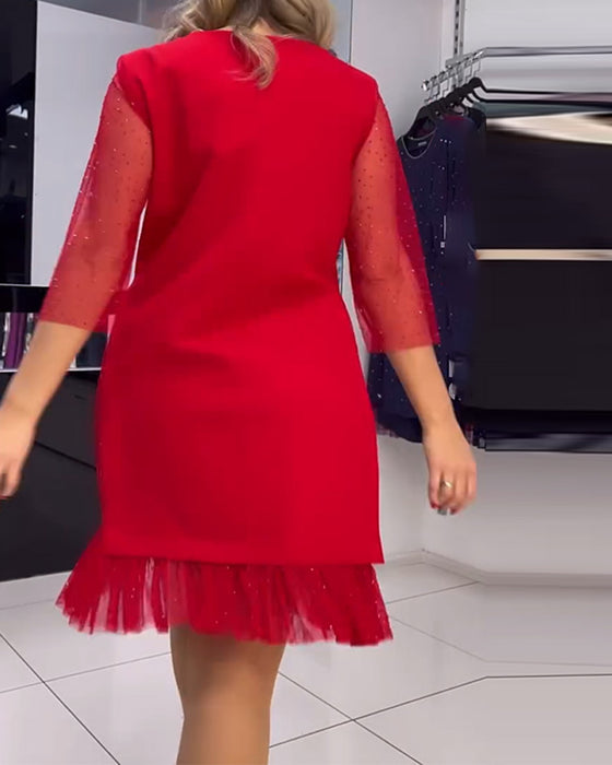 Jurk effen kleur mesh stiksels pailletten