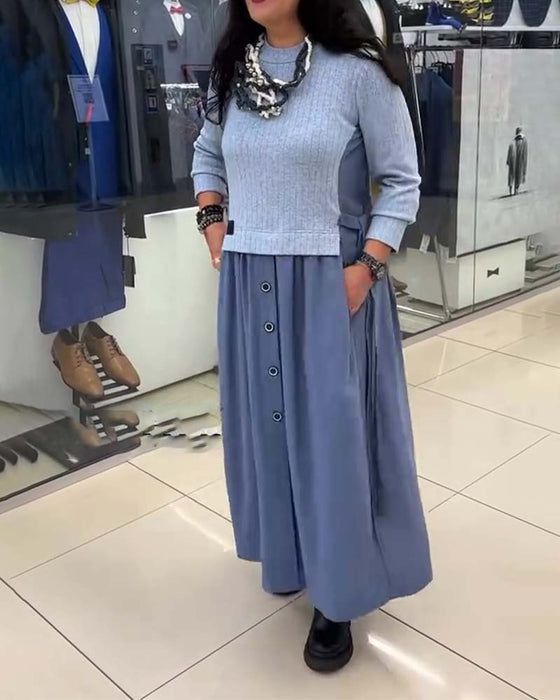 Jurk Casual Colorblock Ronde Hals