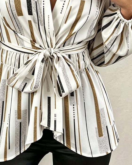 Blouse Geometrische Streep Getailleerde Taille Trekkoord