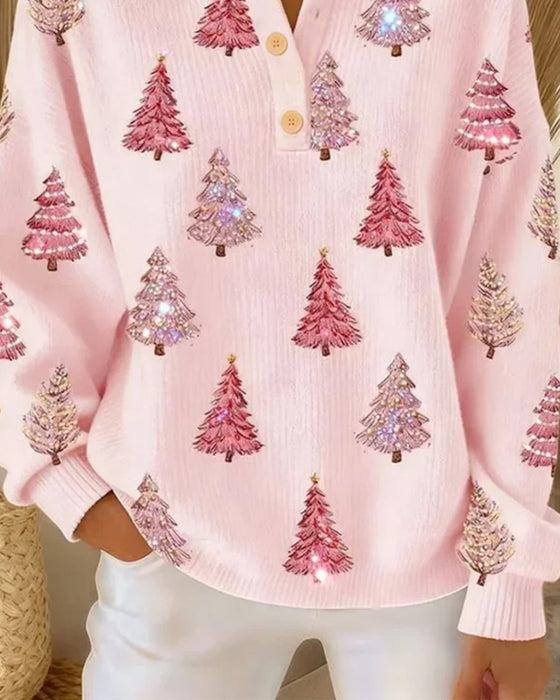 Pullover Kerstboom Print Henley Kraag