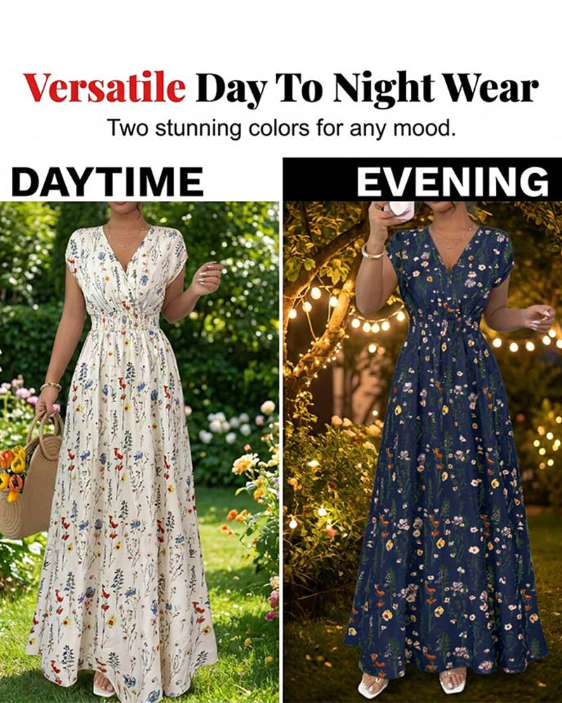 Casual Bedrukte Maxi Jurk V-Hals