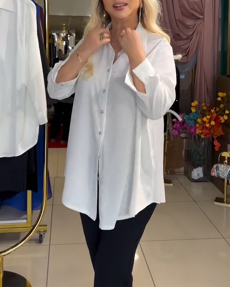 Shirt Langmouw Effen Kleur Geplooid