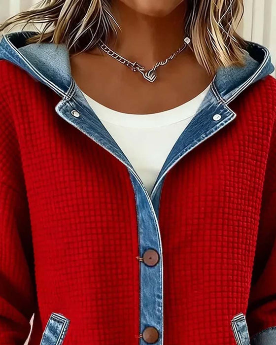 Jas Capuchon Knoop Denim Patchwork