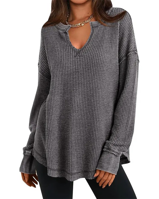 Top Wafel Henley Lange Mouw