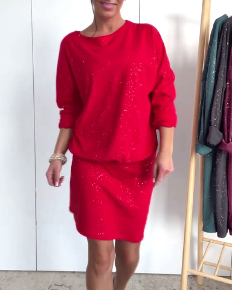 Jurk Ronde Hals Fijn Glitter Modieus