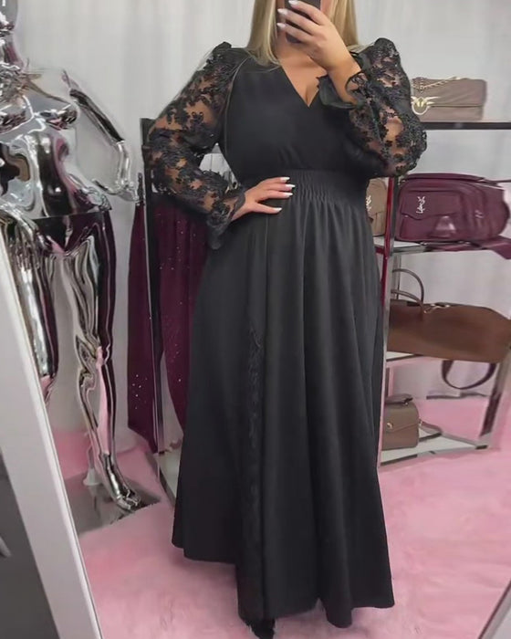 Jurk Kant Stiksel V-Hals A-Zoom