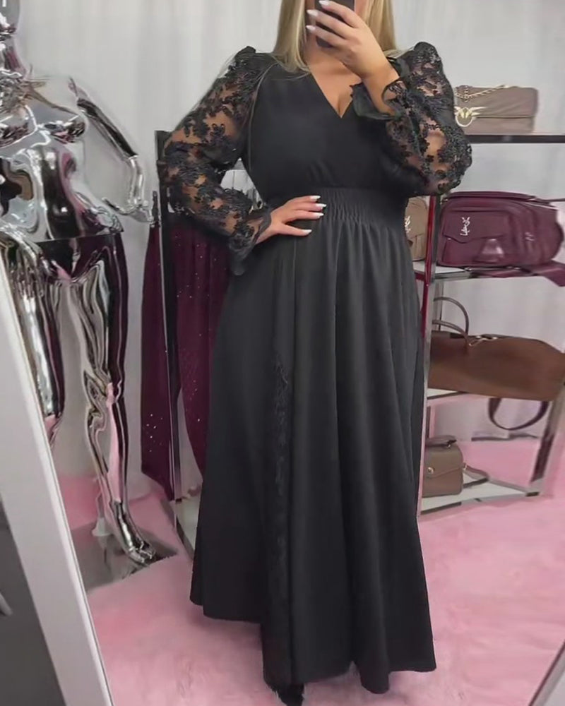 Jurk Kant Stiksel V-Hals A-Zoom