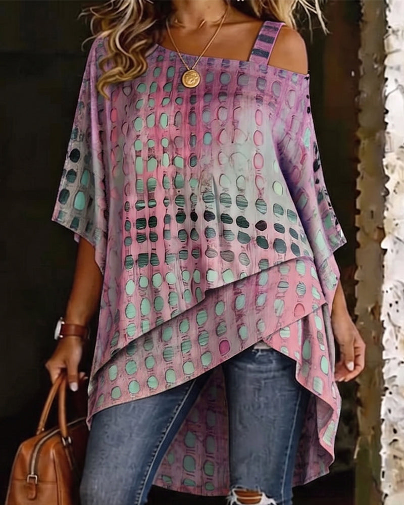Blouse Stippenprint Een-Schouder Onregelmatig