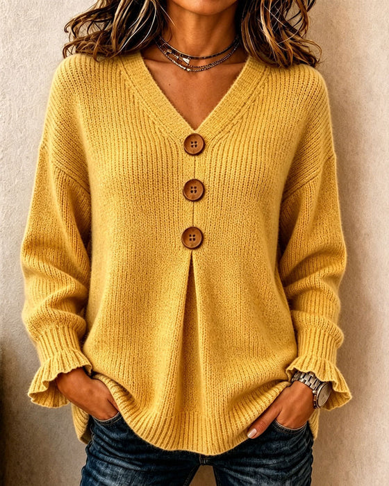 Trui V-Hals Knoop Pullover