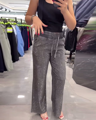 Casual broek in effen kleur met zakken en elastische tailleband