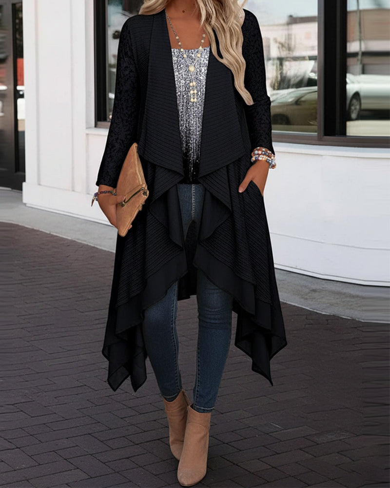 Top Met Twee-In-Een Ontwerp, Gedrukt Patroon En Asymmetrische Snijding