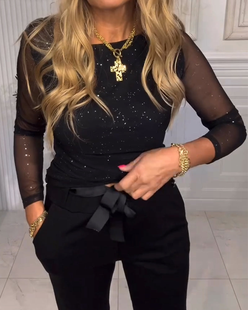 Langmouwige Top Met Pailletten En Patchwork