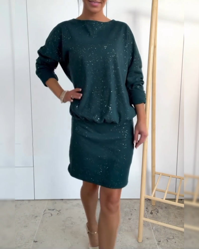 Jurk Ronde Hals Fijn Glitter Modieus