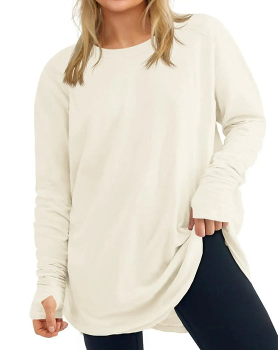T-Shirt Ronde Hals Lange Mouw Effen Loszittend