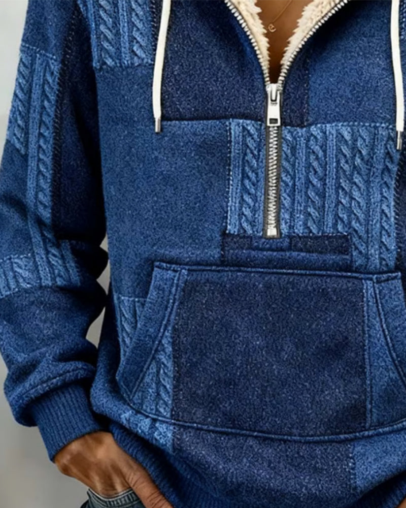 Casual Hoodie Met Halve Rits En Zak