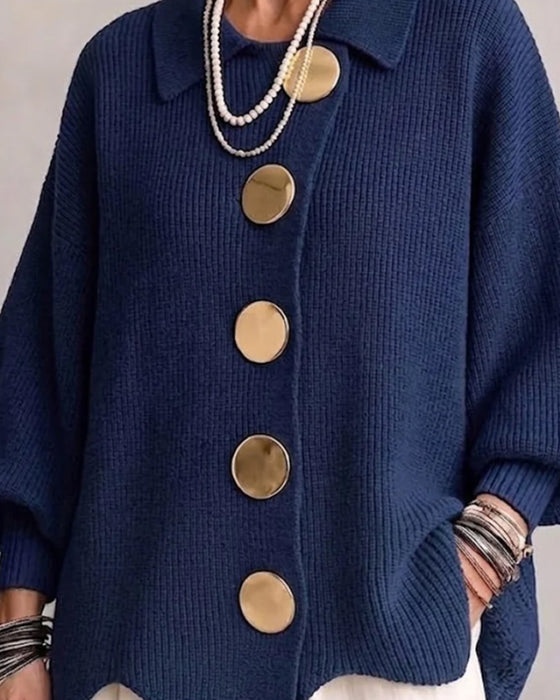 Cardigan Grote Metalen Knoop Reverse
