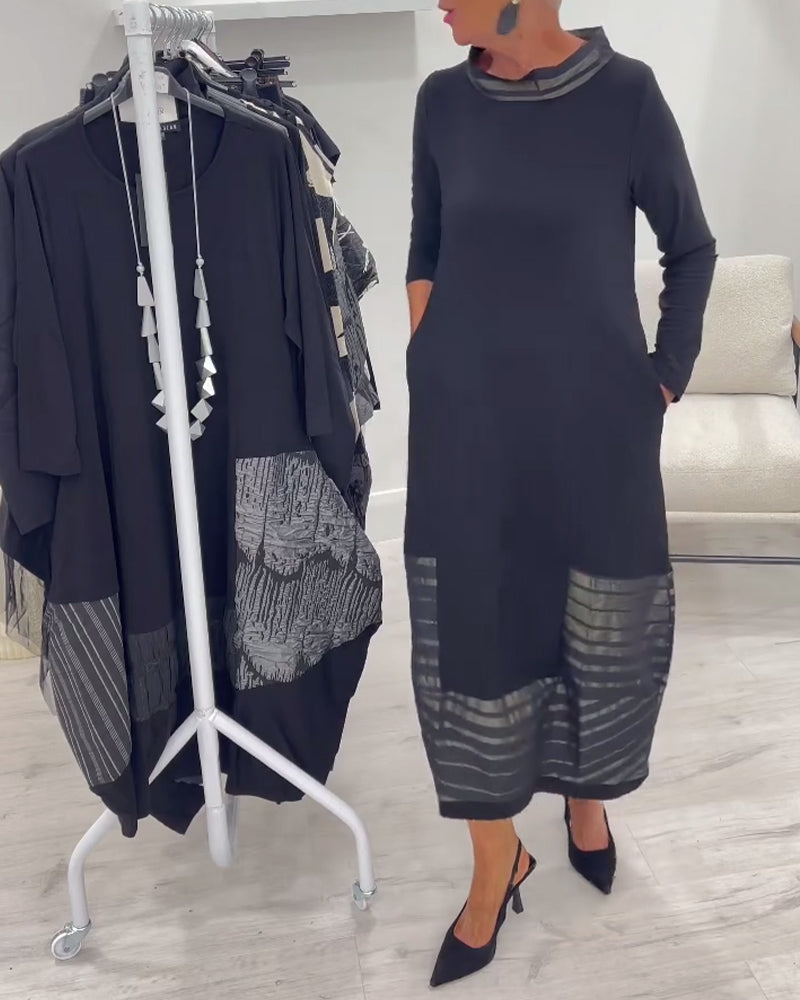 Modieuze Effen Kleur Jurk Met Inzetstukken