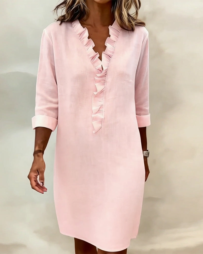 Jurk Gerimpelde V-Hals Effen Kleur