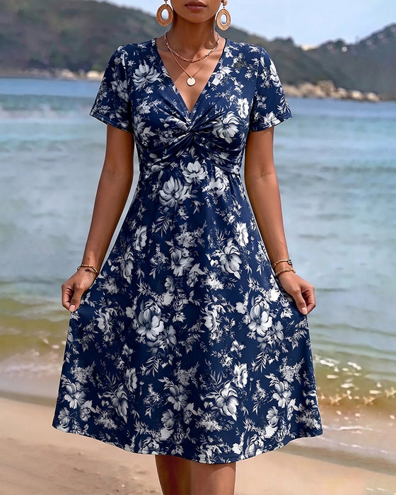 Jurk Bloemen V-Hals Twist Knoop