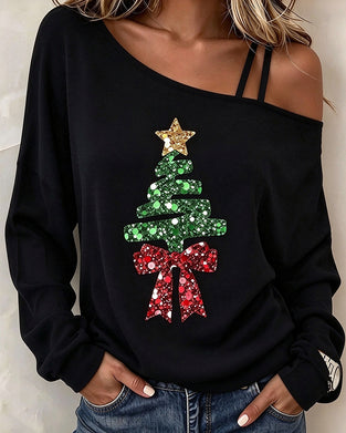 Top Asymmetrische Band Kerstboom Cold Shoulder