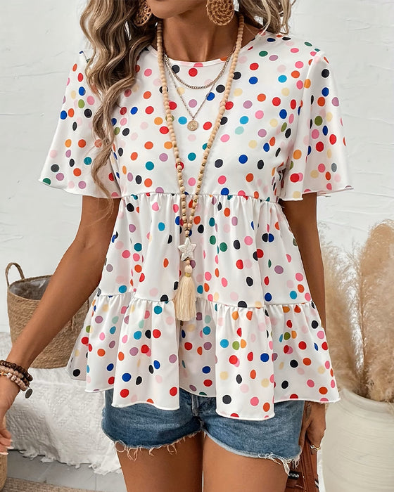 Blouse Kleurrijk Polka Dot Babydoll