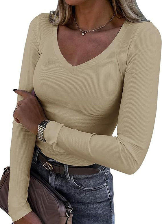 Top V-hals Slim Lange Mouw