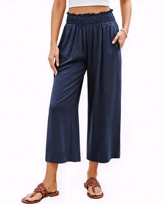 Broek Ruffle Hoge Taille Wijde Pijp Geknipt