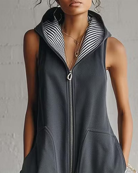 Effen Jumpsuit Met Capuchon En Zak
